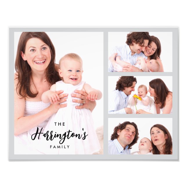 Custom 4 Family Photos Collage Rectangle Frame Photo Print (Front)