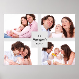 Custom 4 Family Photos Collage Rectangle Frame Poster