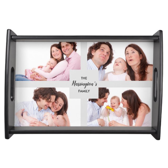 Custom 4 Family Photos Collage Rectangle Frame Serving Tray (Front)