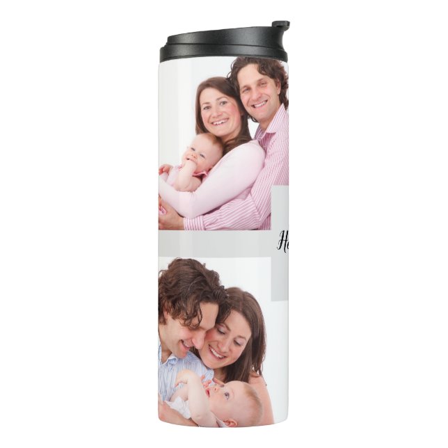Custom 4 Family Photos Collage Rectangle Frame Thermal Tumbler (Rotated Left)