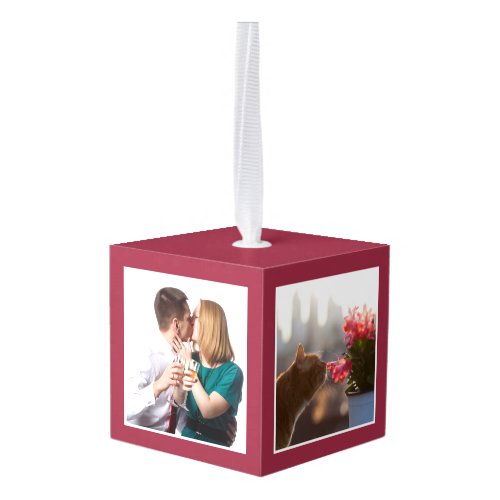 Custom 4 Photo Burgundy Cube Ornament