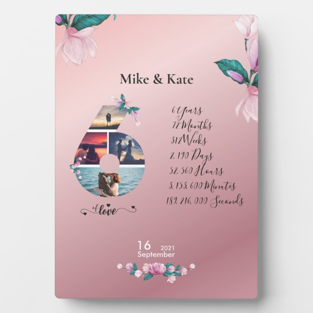 Custom 4 Photo Collage 8th Anniversary for BF & Gf Plaque (Front)