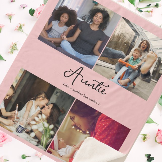 Custom 4 Photo Collage Aunt Quote Auntie Script  Sherpa Blanket (Creator Uploaded)