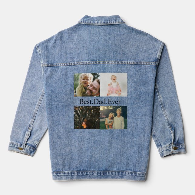 Custom 4 Photo Collage Best Dad Ever Denim Jacket (Back)