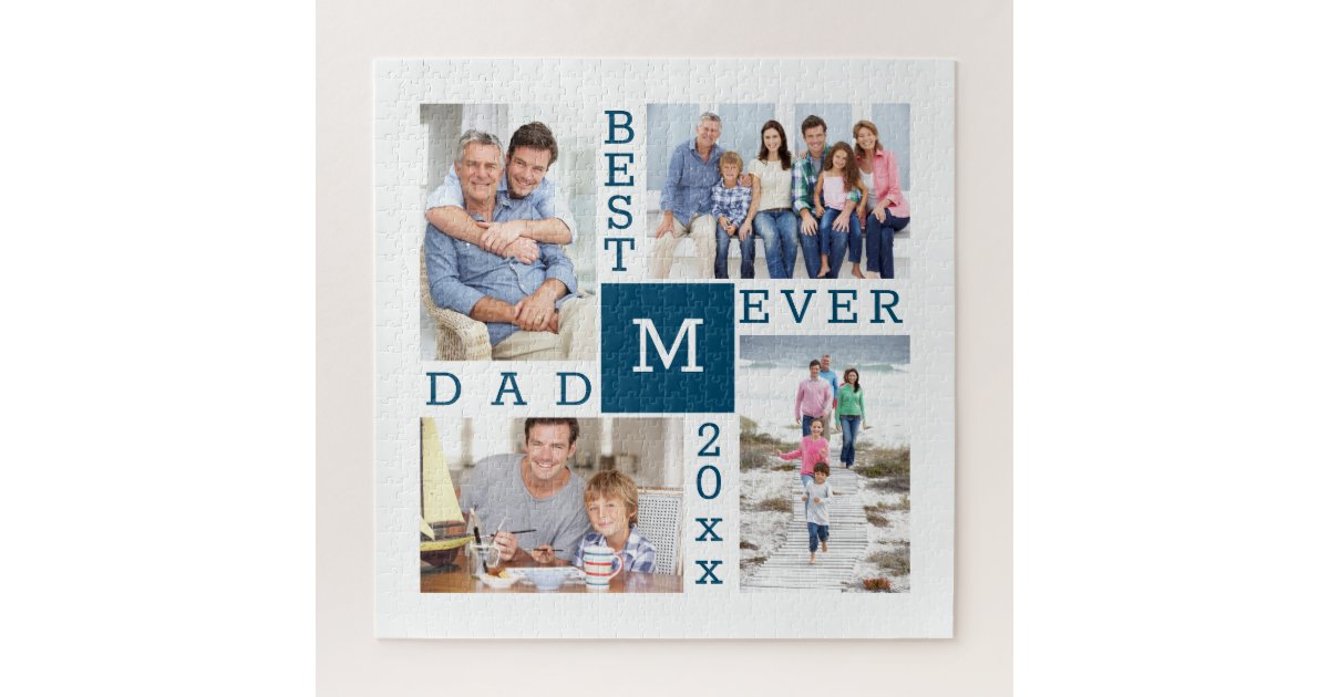 Custom 4 Photo Collage Best Dad Ever Jigsaw Puzzle ...