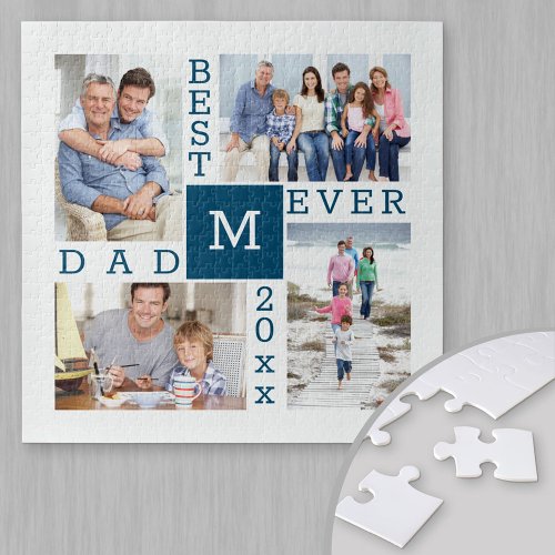 Custom 4 Photo Collage Best Dad Ever Jigsaw Puzzle