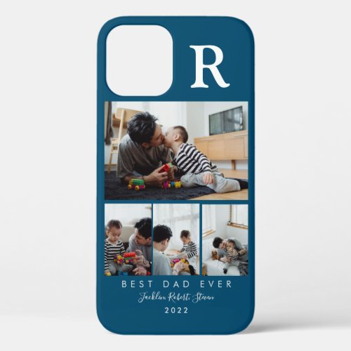 Custom 4 Photo Collage Best Dad Ever Monogrammed iPhone 12 Case