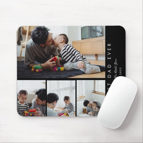 Custom 4 Photo Collage Best Dad Ever Monogrammed Mouse Pad
