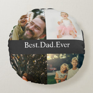 Custom 4 Photo Collage Best Dad Ever Round Pillow