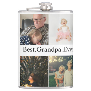 Custom 4 Photo Collage Best Grandpa Ever Flask