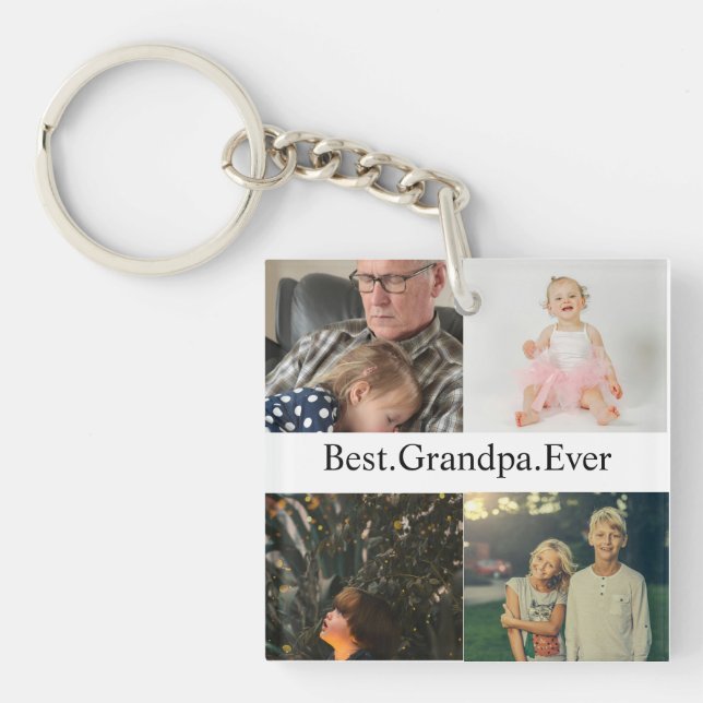 Custom 4 Photo Collage Best Grandpa Ever Keychain (Front)