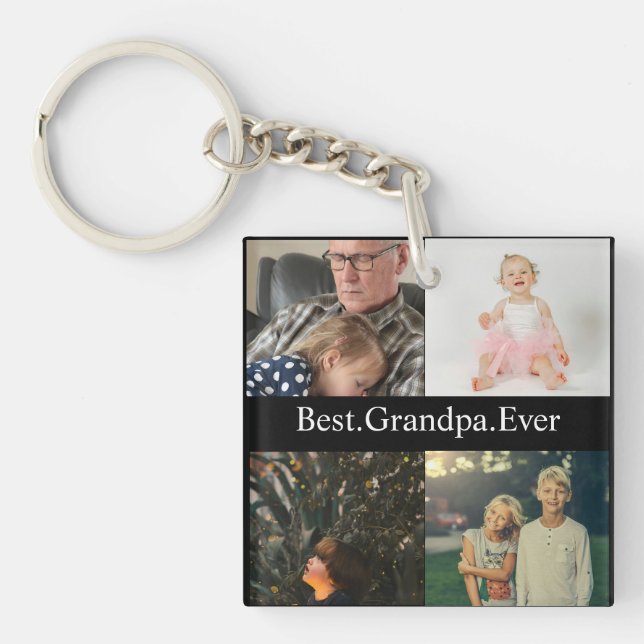 Custom 4 Photo Collage Best Grandpa Ever Keychain (Front)