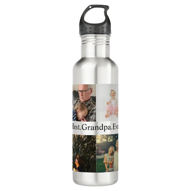 Custom 4 Photo Collage Best Grandpa Ever Stainless Steel Water Bottle (Front)