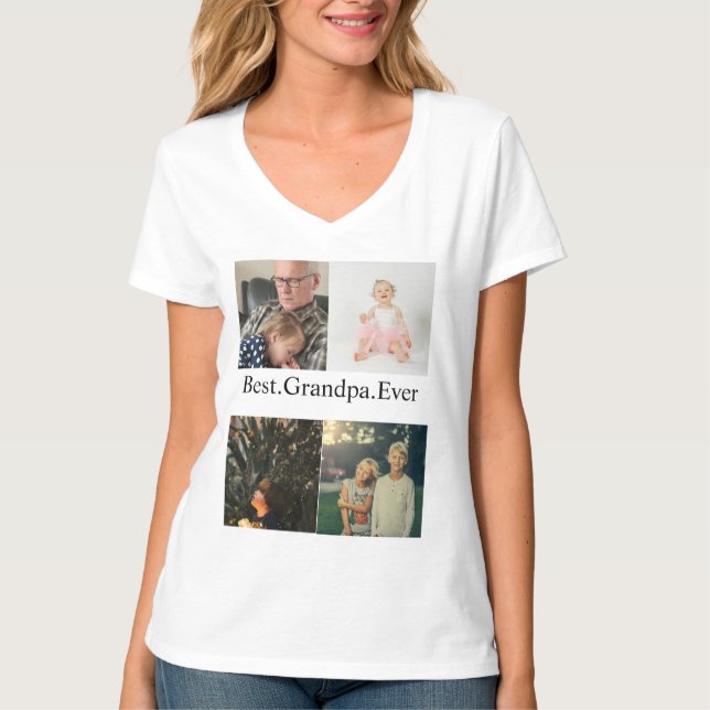 Custom 4 Photo Collage Best Grandpa Ever T-Shirt (Front)