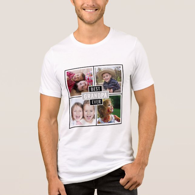 Custom 4 Photo Collage Best Grandpa Ever Tri-Blend Shirt (Front)