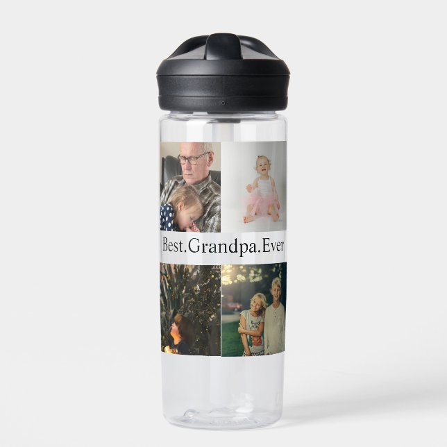 Custom 4 Photo Collage Best Grandpa Ever Water Bottle (Front)