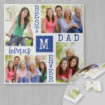Custom 4 Photo Collage Blue Best Bonus Dad Ever Jigsaw Puzzle<br><div class="desc">Custom Photo Collage jigsaw puzzle for the Best Bonus Dad Ever. The template is set up ready for you to add 4 of your favorite photos and initial. A great gift for your stepdad on Father's day, a birthday or as a keepsake of an event or personal achievement. The design...</div>