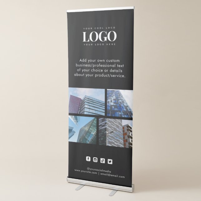 Custom 4 Photo Collage Business Logo Social Media  Retractable Banner (3/4)