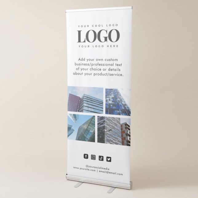 Custom 4 Photo Collage Business Logo Social Media Retractable Banner (3/4)