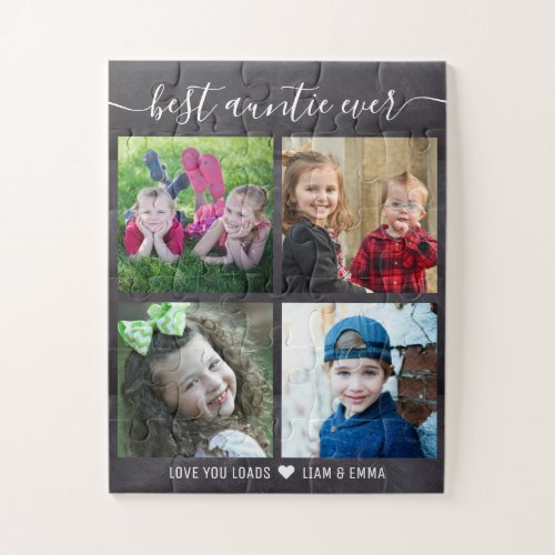 Custom 4 Photo Collage Chalkboard Best Aunt Ever Jigsaw Puzzle