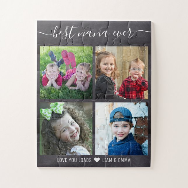 Custom 4 Photo Collage Chalkboard Best Nana Ever Jigsaw Puzzle (Vertical)