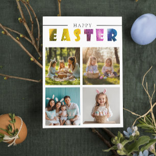 Custom 4 photo collage colorful Easter postcards