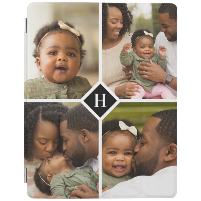 Custom 4 Photo Collage Family Monogram iPad Smart Cover (Front)