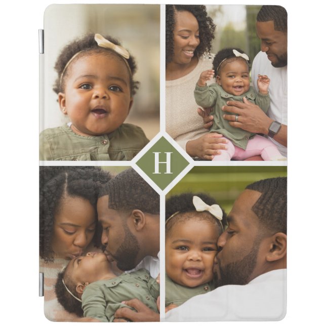 Custom 4 Photo Collage Family Monogram iPad Smart Cover (Front)