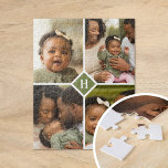 Custom 4 Photo Collage Family Monogram | Olive Jigsaw Puzzle<br><div class="desc">A special personalized gift with 4 of your custom photos and monogram initial. Use the design tools to add additional text in any font and colors you like. Upload more photos, edit the background color or choose a different size option to further customize the design. Custom photo puzzles are an...</div>