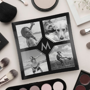 Custom 4 Photo Collage Family Monogram Trinket Tray