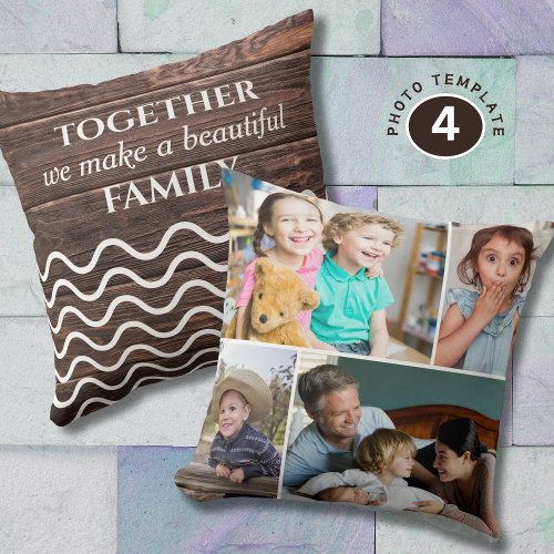 Custom 4 Photo Collage Family Quote Rustic Wood  