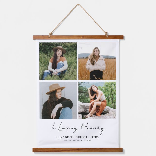 Custom 4 Photo Collage Funeral In Loving Memory Hanging Tapestry (Front)