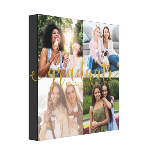 Custom 4 Photo Collage Gold Graduate Graduation Canvas Print Zazzle