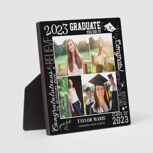 Custom 4 Photo Collage Graduation 2023 Black Plaque