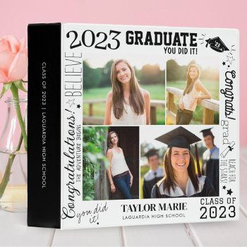 Custom 4 Photo Collage Graduation 2023 White 3 Ring Binder by marisuvalencia at Zazzle