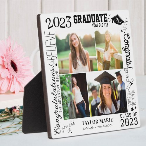 Custom 4 Photo Collage Graduation 2023 White Plaque