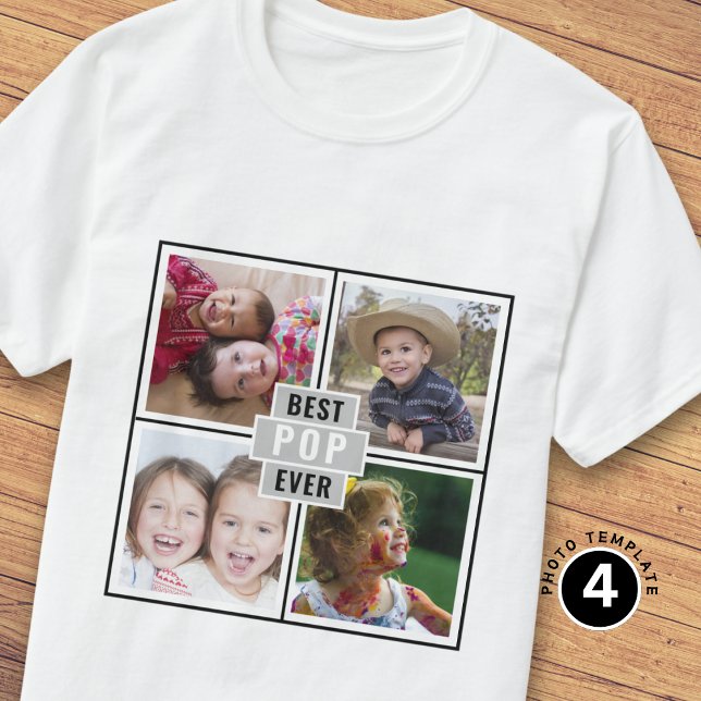 Custom 4 Photo Collage Gray Best Pop Ever T-Shirt (Creator Uploaded)