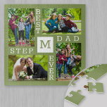 Custom 4 Photo Collage Green Best Stepdad Ever Jigsaw Puzzle<br><div class="desc">Custom Photo Collage jigsaw puzzle for the Best StepDad Ever. The template is set up ready for you to add 4 of your favorite photos and initial. A great gift for Father's day, a birthday or as a keepsake of an event or personal achievement. The design has a natural color...</div>