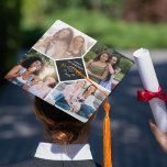 Custom 4 Photo Collage Grid Gold Graduate Graduation Cap Topper<br><div class="desc">Custom photo collage graduation cap topper. The photo template is set up for you to add 4 of your favorite pictures of you, your besties and reminders of fun times during your study years. In the center, "graduate" is hand lettered with gold effect typography, whilst your name and class year...</div>