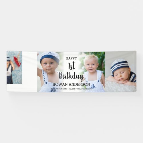 Custom 4 Photo Collage Kids Party 1st Birthday Banner
