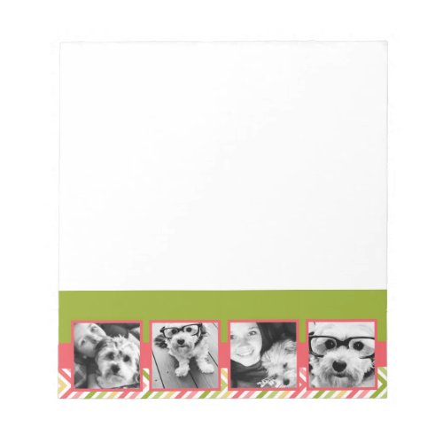 Custom 4 Photo Collage Lime and Coral Chevrons Notepad
