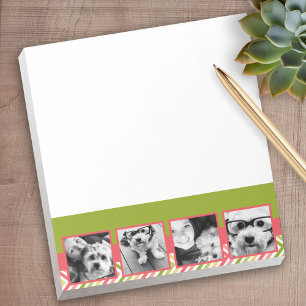Custom 4 Photo Collage Lime and Coral Chevrons Notepad