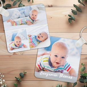 Custom 4 Photo Collage Modern Personalized Baby  Keychain
