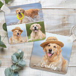 Custom 4 Photo Collage Modern Pet Puppy Dog Lover Keychain<br><div class="desc">Keep your beloved memories close at hand with our Customized Double-Sided Photo Keychain. This charming accessory allows you to display a collage of four of your favorite photos, making it the perfect keepsake for pet lovers and owners alike. Whether you want to showcase adorable snapshots of your dog or puppy,...</div>