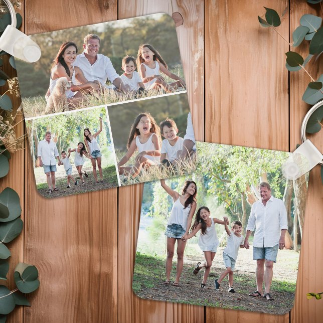 Custom 4 Photo Collage Modern Simple Family Keychain (Creator Uploaded)