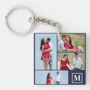 Custom 4 Photo Collage Monogrammed Keychain