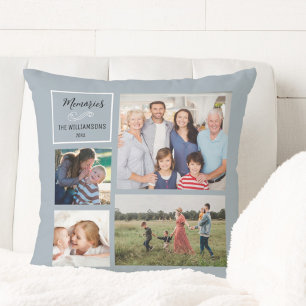 Custom 4 Photo Collage Personalized Modern Family Throw Pillow