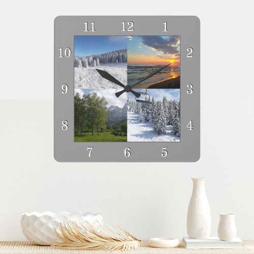 Custom 4 Photo Collage Personalized Square Wall Clock