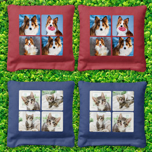 Custom 4 Photo Collage Pet Dog Cat Family Pictures Cornhole Bags