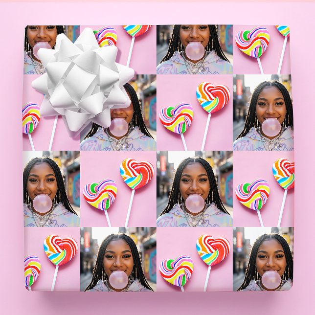Custom 4 Photo Collage Retro Modern Trendy Family Wrapping Paper (Creator Uploaded)